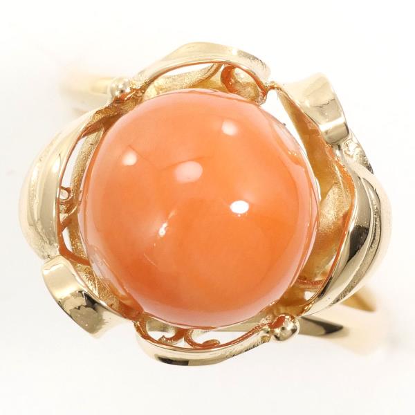 K18 Yellow Gold Coral Ring Size 12 in Excellent Condition