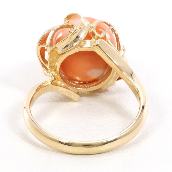 K18 Yellow Gold Coral Ring Size 12 in Excellent Condition