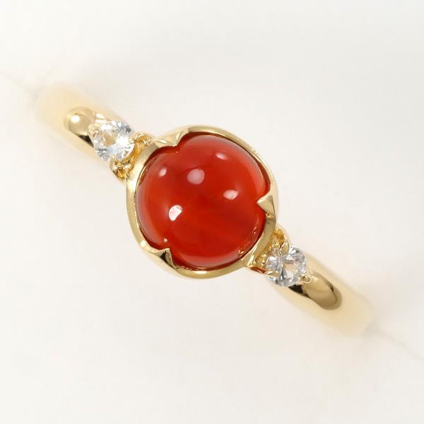 K18 Yellow Gold Carnelian White Sapphire Ring in Excellent Condition