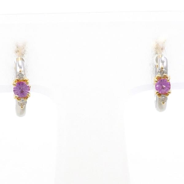 PT900 Platinum K18 Yellow Gold Pink Sapphire Earrings in Excellent Condition