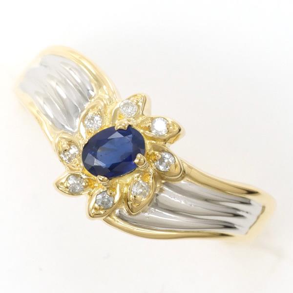 PT900 Platinum K18 Yellow Gold Sapphire Ring in Excellent Condition