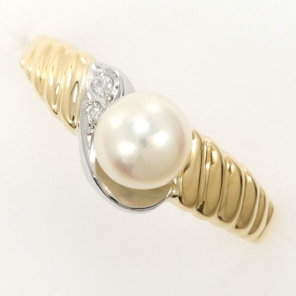 PT900 Platinum K18 Yellow Gold Pearl Ring in Excellent Condition