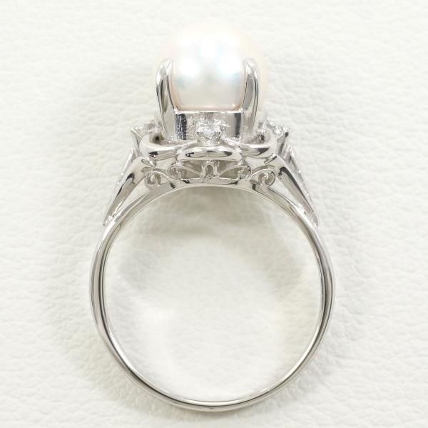 PT900 Platinum Pearl Ring with Diamond in Excellent Condition