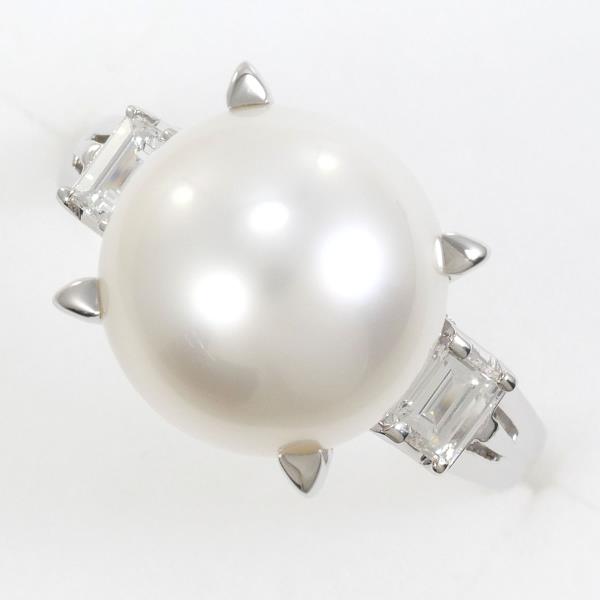 PT900 Platinum Ring with 11mm Pearl and 0.34ct Diamond in Excellent Condition