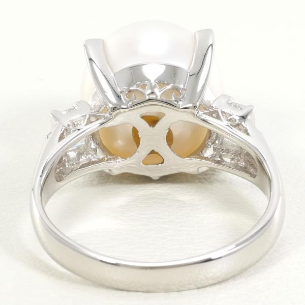 PT900 Platinum Ring with 11mm Pearl and 0.34ct Diamond in Excellent Condition