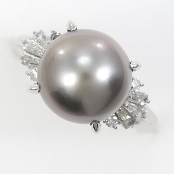 PT900 Platinum Ring with 10mm Pearl and 0.23ct Diamond in Excellent Condition