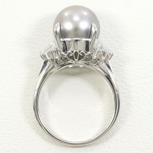 PT900 Platinum Ring with 10mm Pearl and 0.23ct Diamond in Excellent Condition