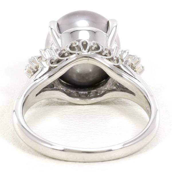 PT900 Platinum Ring with 10mm Pearl and 0.23ct Diamond in Excellent Condition