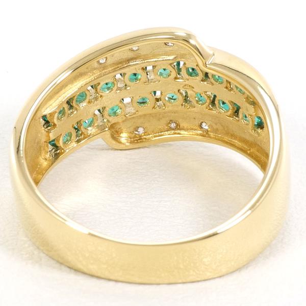 K18 Yellow Gold Ring with Synthetic Emerald and Diamond in Excellent Condition