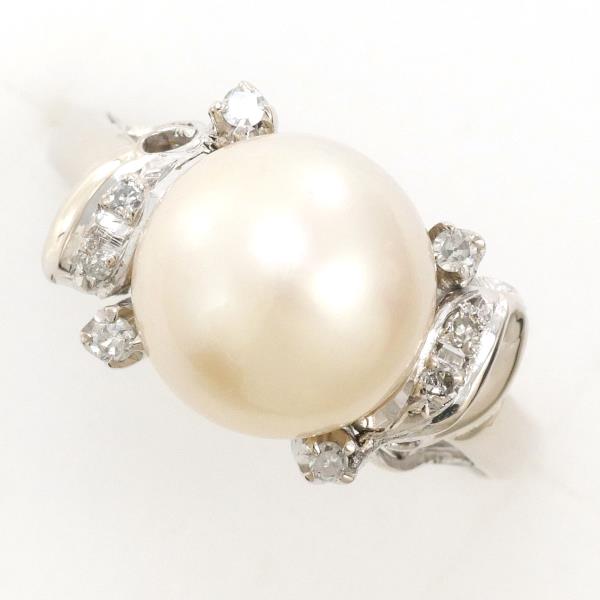 K18 White Gold Pearl Diamond Ring 11号 in Excellent Condition