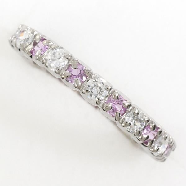 K14 White Gold Ring with Pink Sapphire and Zirconia, Size 9 in Excellent Condition