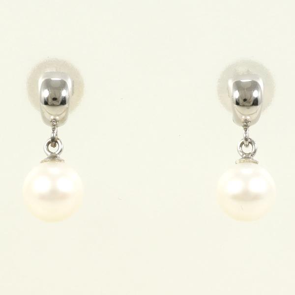 K10 White Gold Pearl Earrings in Excellent Condition