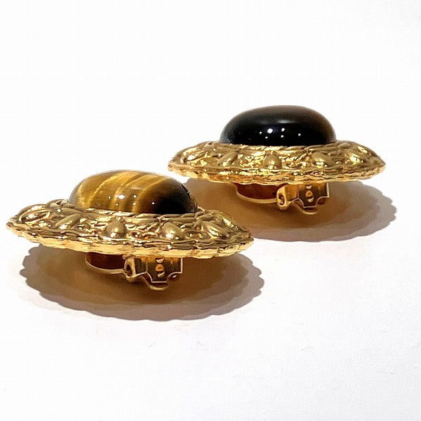 Chanel Tiger Eye Stone Metal Clip Earrings in Great Condition