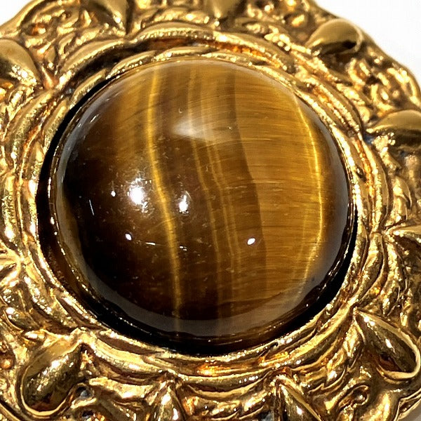 Chanel Tiger Eye Stone Metal Clip Earrings in Great Condition