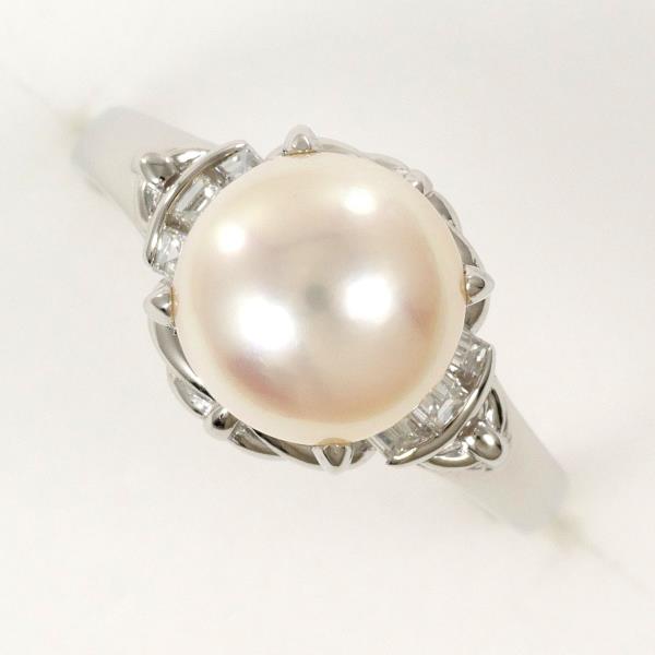 PT900 Platinum Ring with 8mm Pearl and 0.13ct Diamond in Excellent Condition