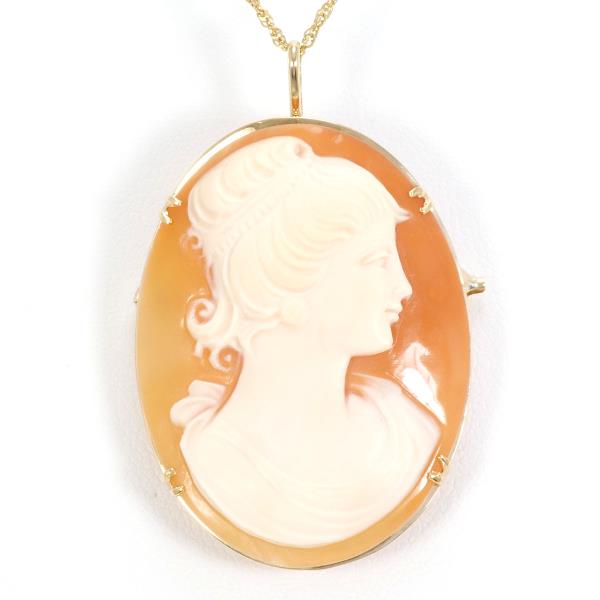 K18 Yellow Gold Necklace Brooch Shell Cameo