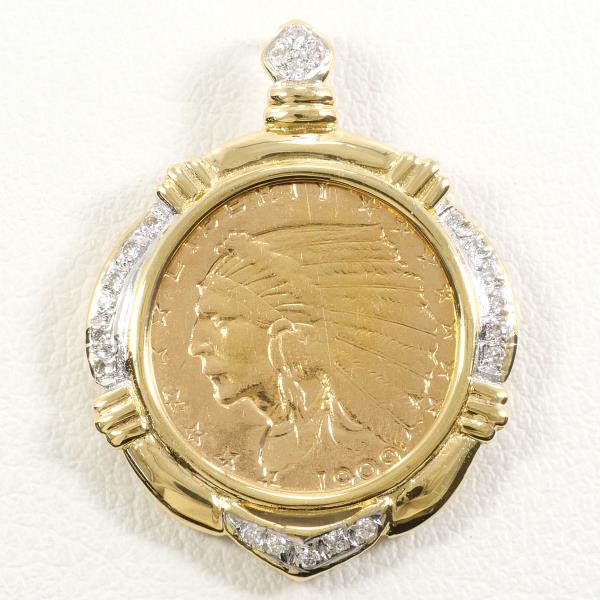 American Indian Coin Pendant 18K Gold Diamond