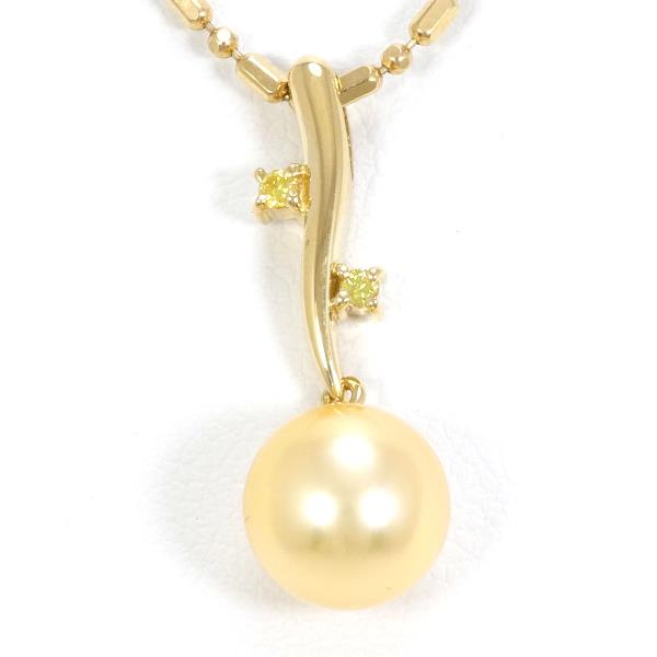 K18 Yellow Gold Pearl Necklace with Yellow Diamond in Pristine Condition