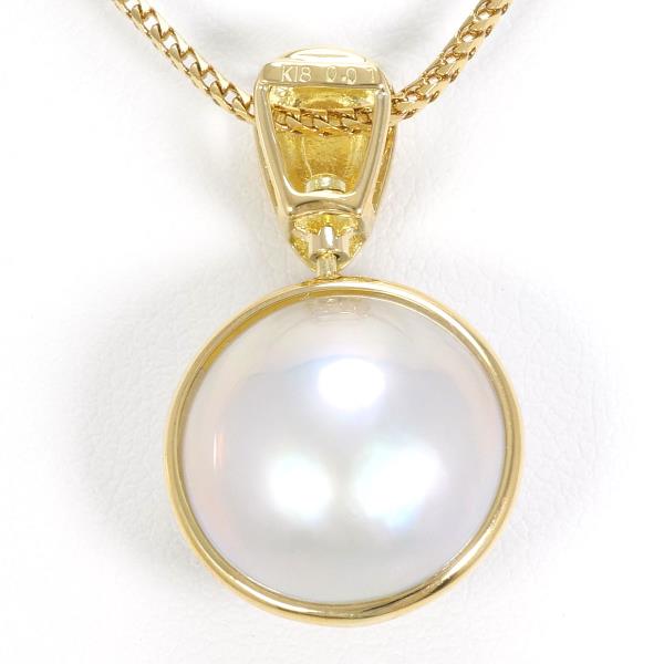 K18 Yellow Gold Necklace with Mabe Pearl and Diamond in Excellent Condition