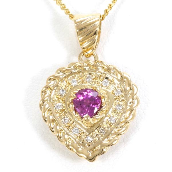 K18 Yellow Gold Ruby Diamond Necklace in Excellent Condition