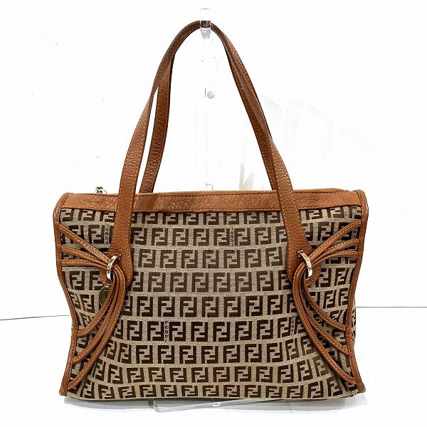 Fendi Zucchino Canvas Leather Handbag 8BL070