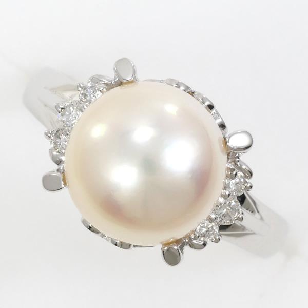 PT900 Platinum Ring with 9.5mm Pearl and Diamond in Excellent Condition