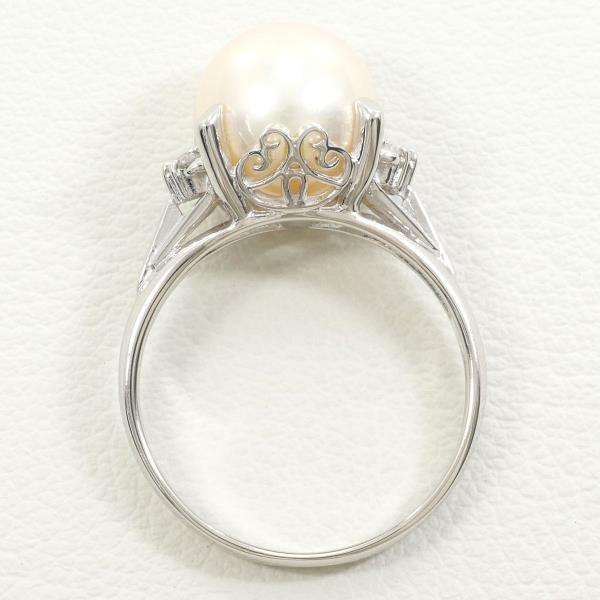 PT900 Platinum Ring with 9.5mm Pearl and Diamond in Excellent Condition