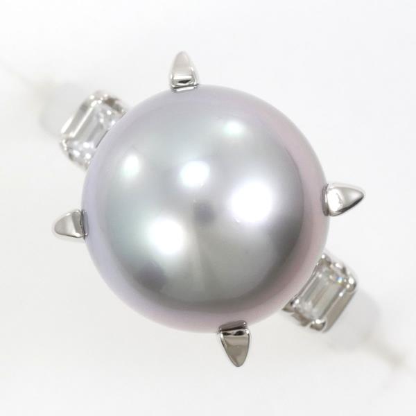 PT900 Platinum Pearl Ring 8号 with Diamond 0.12ct in Excellent Condition