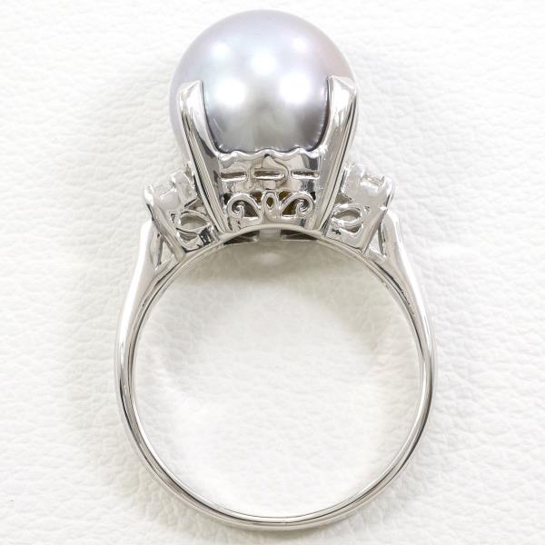 PT900 Platinum Pearl Ring 8号 with Diamond 0.12ct in Excellent Condition