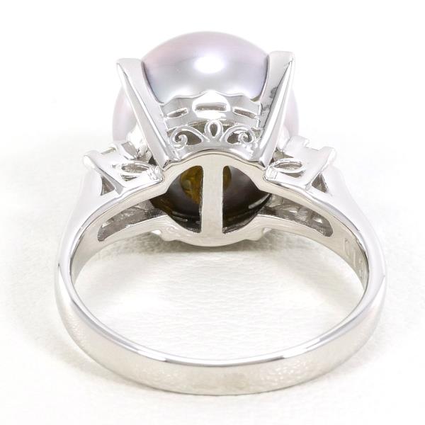 PT900 Platinum Pearl Ring 8号 with Diamond 0.12ct in Excellent Condition