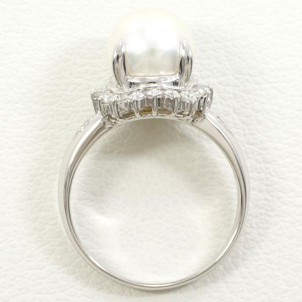 PT900 Platinum Pearl Ring 10号 with Diamond in Excellent Condition