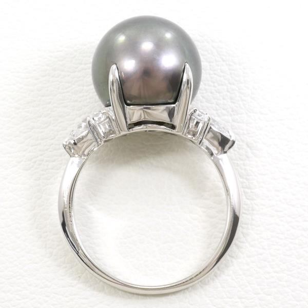 PT900 Platinum Ring 11.5 Pearl 12mm Diamond 0.45ct in Excellent Condition