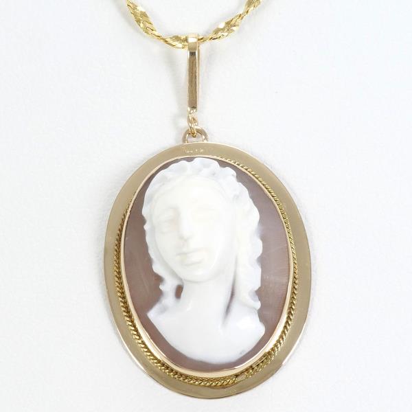 14K Yellow Gold Shell Cameo Necklace in Excellent Condition