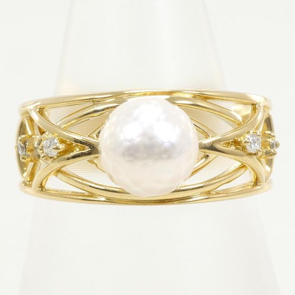 K18 Yellow Gold Pearl Ring with Diamond