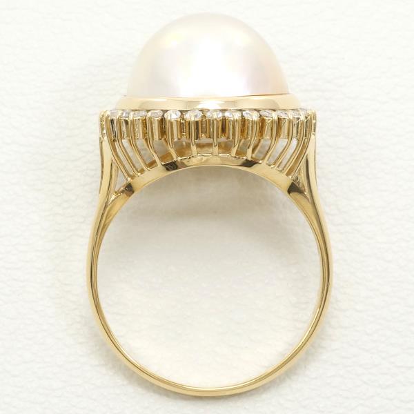 K18 Yellow Gold Ring with Mabe Pearl and Diamond in Excellent Condition