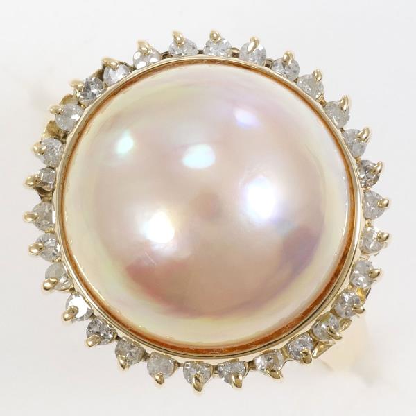 K18 Yellow Gold Ring with Mabe Pearl and Diamond in Excellent Condition