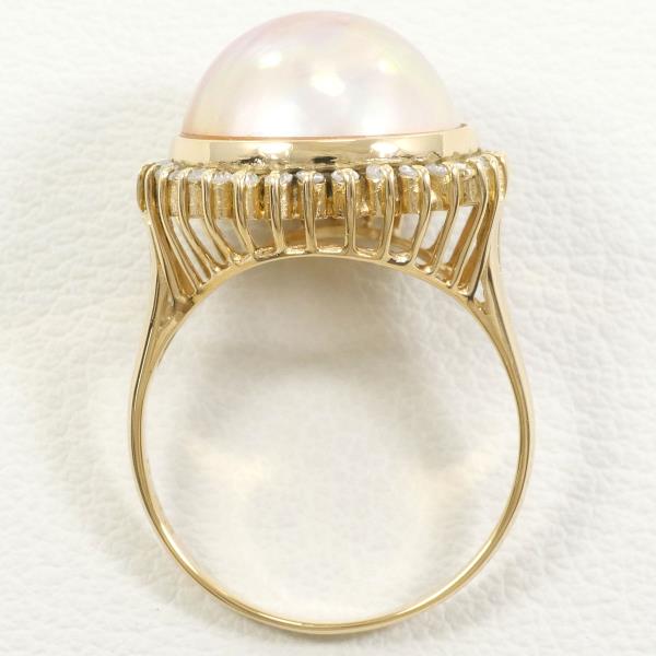 K18 Yellow Gold Ring with Mabe Pearl and Diamond in Excellent Condition