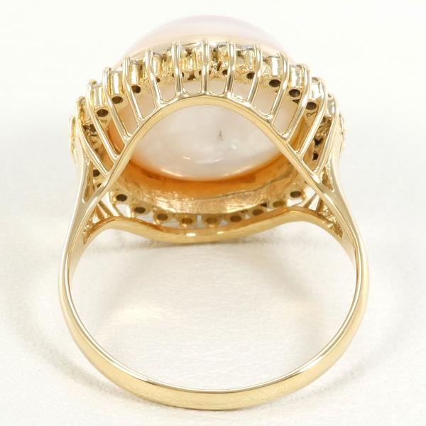 K18 Yellow Gold Ring with Mabe Pearl and Diamond in Excellent Condition