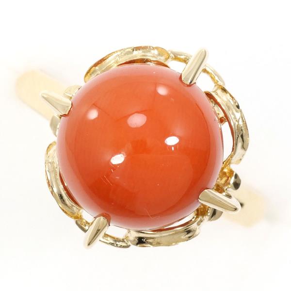 K18 Yellow Gold Coral Ring Size 14 in Excellent Condition