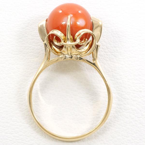 K18 Yellow Gold Coral Ring Size 14 in Excellent Condition