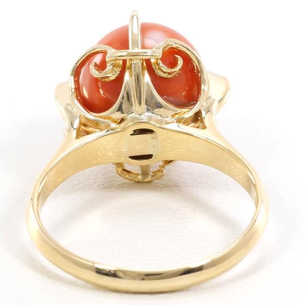 K18 Yellow Gold Coral Ring Size 14 in Excellent Condition