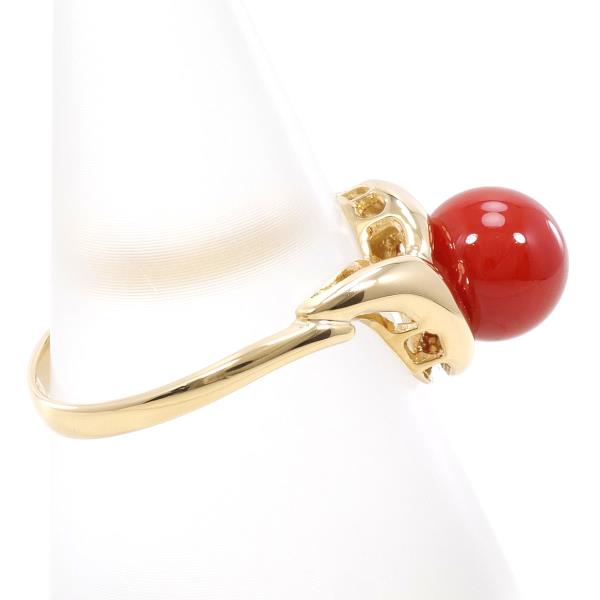 K18 Yellow Gold Coral Ring 9.5 in Excellent Condition