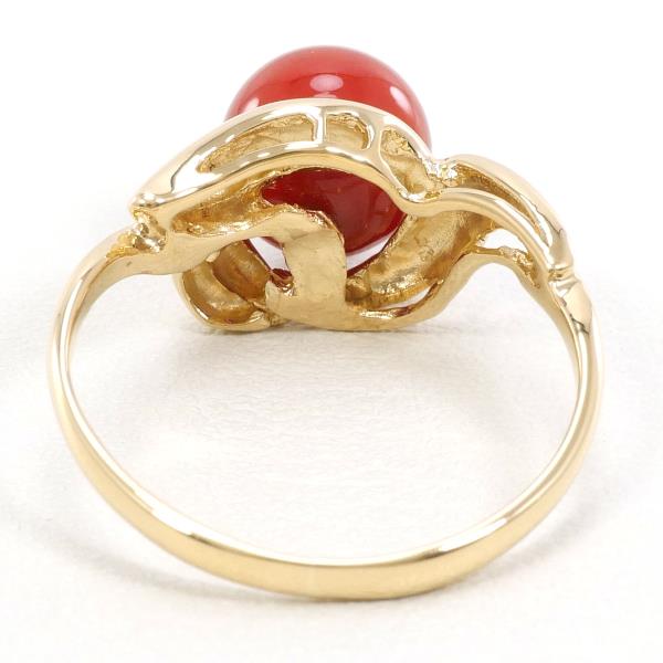 K18 Yellow Gold Coral Ring 9.5 in Excellent Condition