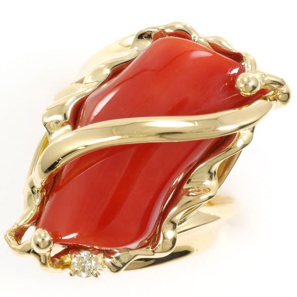 K18 Yellow Gold Coral Ring with Diamond