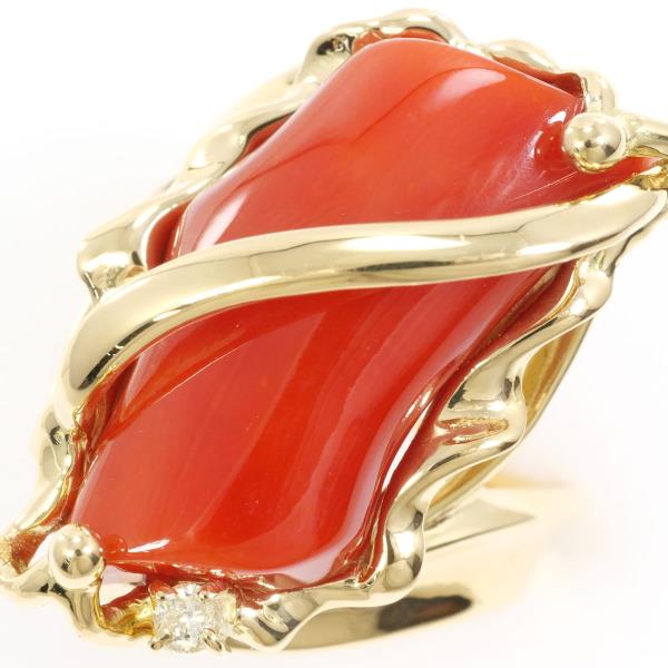 K18 Yellow Gold Coral Ring with Diamond