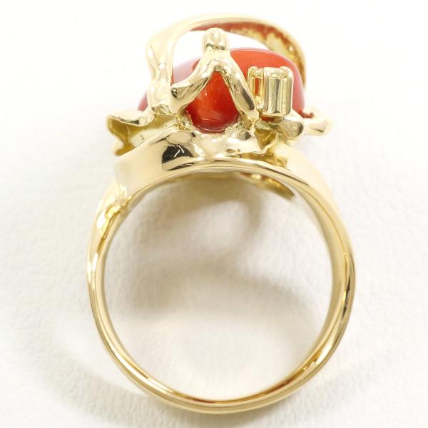 K18 Yellow Gold Coral Ring with Diamond