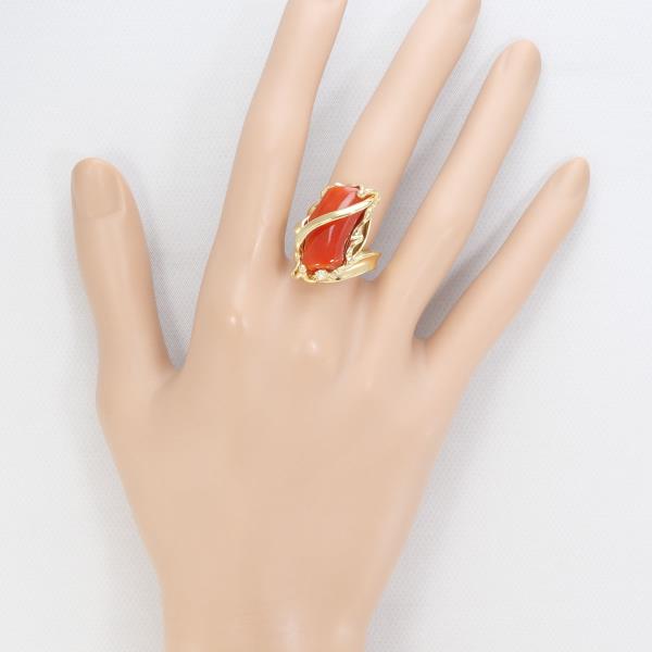 K18 Yellow Gold Coral Ring with Diamond