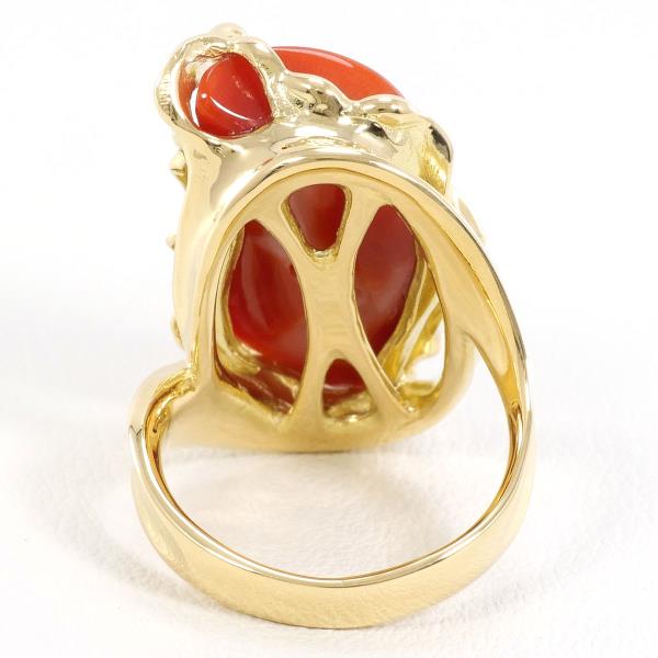 K18 Yellow Gold Coral Ring with Diamond