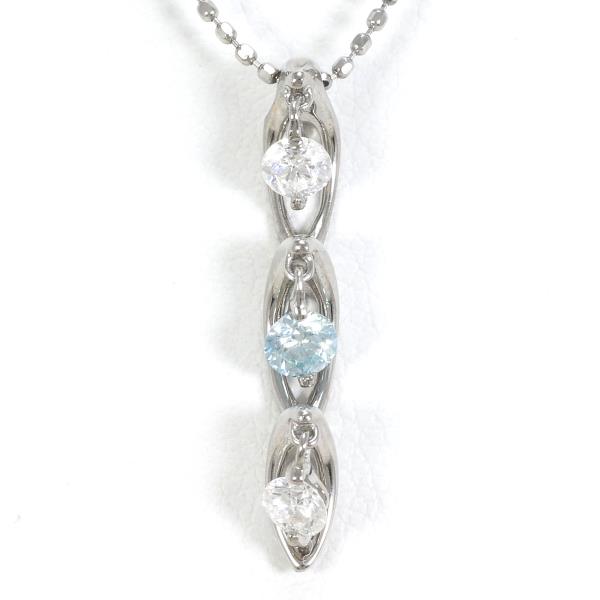 K18 White Gold Necklace with Blue Diamond 0.10 and Diamond 0.20 in Excellent Condition