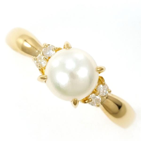 K18 Yellow Gold Pearl Diamond Ring in Pristine Condition